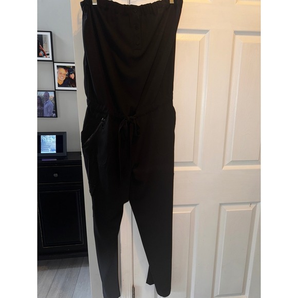 Cache Strapless Jumpsuit Wide Leg Drawstring Waist Black Casual Size M - Picture 4 of 9